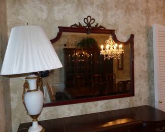 Vintage Mahogany Mirror, Lamp