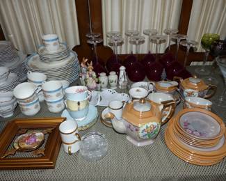 Vintage China & Dinnerware Sets, Vintage Rugy Red Stemware Set, Pair Of Small Limoge Pictures