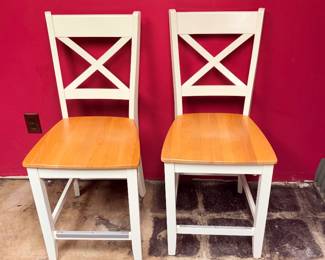 Wooden Countertop Bar Stools w/Back White/Brown Farmhouse Style