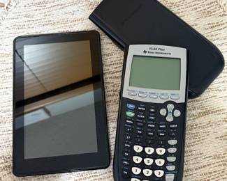 Texas Instruments Graphing Calculator TI 84 Plus w/Cover &  Amazon Kindle Fire Tablet  7” Black First Generation Model D01400 