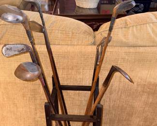 Antique Mission/Arts & Craft Umbrella Stand w/Antique Golf Clubs!