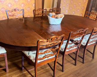 Antique Empire Cherry  Pedestal Dining Table W/8 Leaves & 8 Chairs Circa 1885!