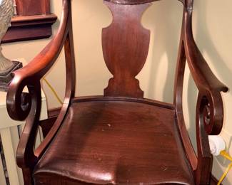 Mahogany Side Chair W/Carved Leaf Design & Plank Seat!