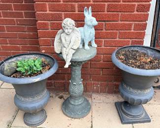 Garden Urn Planters, Pedestal, Angel, & Rabbit