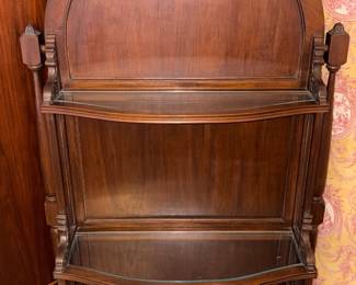 Stunning Antique Walnut Etagère Hand Carved Arched Top W/Glass Shelves 59.5”!