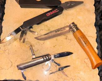 Opinel France Wood Handled Pocket Knife, Stainless Posze & Associates Cleveland Pocket Knife, GMC Multi-Tool w/Case 