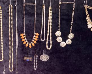 Vtg Sterling Silver Brooches & Bracelet, Faux Pearl & Statement Necklaces!