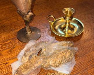 Victorian Brass Drawer Pulls, Gorham 1987 Schuylkill Navy Run Bird Trophy Cup, Baldwin Brass Chamberstick Holder!
