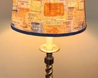 Vtg Brass Lamp Railroad Ticket Lamp Shade!