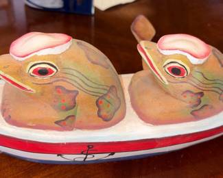 Hand Carved Frogs in Boat!