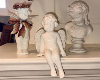 Vtg White Porcelain Bisque Parian style Victorian Bust, Cherubs!