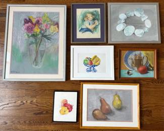 8 Original Still Life & Portrait Pastel Drawings & Watercolor Paintings By Emily Muir & Others Lot #: 164