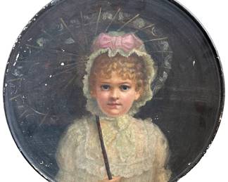 Antique Victorian Chimney Flue Cover With Original Painting Portrait, Heavy Plaster, Ready To Hang Lot #: 65