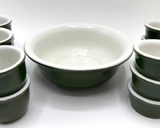Vintage Hall Bowl With 12 Matching Ramekin Custard Cups Bowls In 2 Shapes Lot #: 118