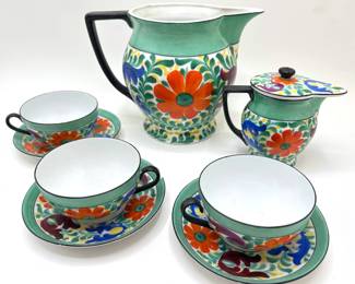 Vintage Czechoslovakian Phoenix China Pitcher, Creamer & 3 Mugs With Saucers Lot #: 99