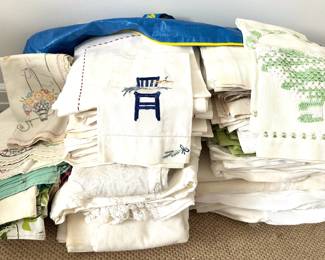 Vintage Linens: Table Cloths, Napkins, Placemats, Runners & More In Large Ikea Bag Lot #: 142