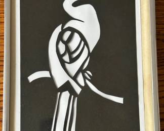 ginal Asian Style Watercolor Of Bamboo Branch & Paper Cut Out Of Crane Lot #: 157