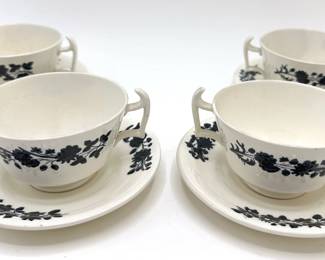 Set 4 Vintage Spode Copeland England Silhouette Pattern Tea Cups With Saucers Lot #: 124