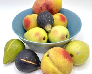 10 Vintage Heavy Plaster Faux Fruit In Ceramic Bowl Lot #: 139