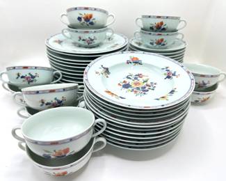 Renaud & Company Limoges French China Full Service For 12: Dinner Plates, Salad Bowls, Soup Bowls With Saucers Lot #: 6