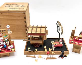 Vintage Japanese Wood Minatures In Wood Box Lot #: 140