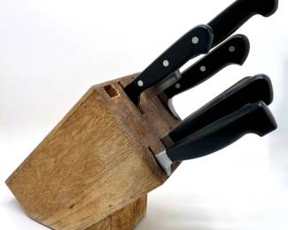 Vintage . A. Henckels Zwilling Knife Block & 7 Knives By Henckles, Wusthof, Messermeister & More Lot #: 113