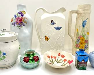 7 Pieces Mixed Porcelain & Ceramic Pitchers, Vases & Bowls, Vintage & Modern Lot #: 72
