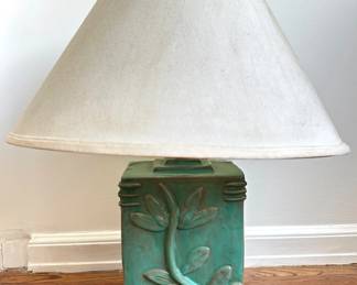 Vintage Ceramic Relief Carved Floral Table Lamp With Canvas Shade Lot #: 35