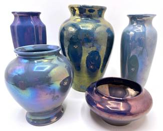 5 Vintage Cowan Pottery Studio Larkspur & Peacock Lusterware Lot #: 25