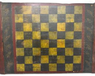 Vintage Hand Painted Solid Wood Chess Board Checkers Board Lot #: 92