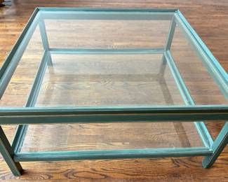 2 Tier JGS Denmark Glass Coffee Table With Painted Wood Frame -- SEE DESCRIPTION For Pick-Up Instructions Lot #: 9