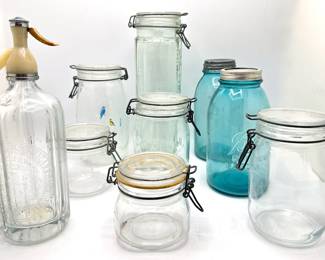 Vintage Schweppes Limited Seltzer Bottle & 7 Vintage Mason Jars By Ball, Le Tarfeit & More Lot #: 151