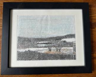 3 Original Art Works: Anne Kilham Wood Block Print, Jean Fine Watercolor & Landscape Drawing Lot #: 158