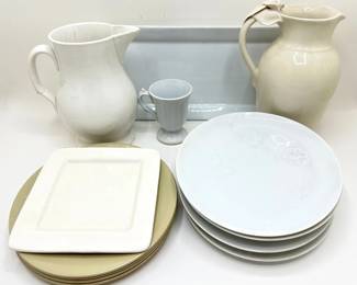 Vintage Ceramic Pitchers, Trays & Cup & 2 Sets Of 4 Ceramic Plates. 1 With Butterflies & Flowers Lot #: 122