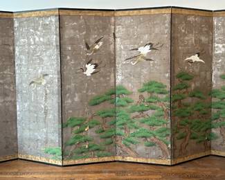 Vintage Japanese Byobu Hand Painted Folding Screen Room Divider Lot #: 10