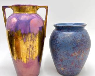 Vintage German Art Nouveau Purple Luster Glaze Vase & Blue Luster Glaze Vase Lot #: 26