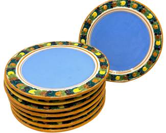 8 Vintage Italian Majolica Plates In French Blue With Fruit Borders Lot #: 63