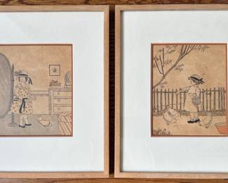 Set Original Antique Drawings Of Girls Lot #: 60