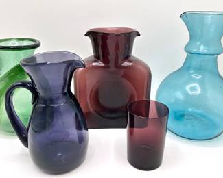 4 Vintage Art Glass Vases, 1 With Matching Cup, Some Signed Lot #: 27