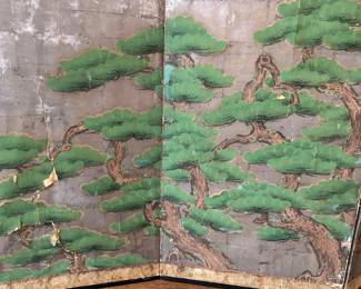 Vintage Japanese Byobu Hand Painted Folding Screen Room Divider Lot #: 10
