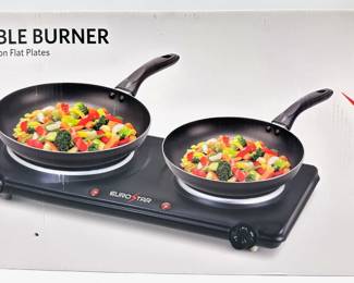 New In Box Euro Star Double Burner Hot Plate With Cast-iron Flat Plates Lot #: 162