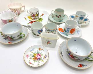 Mixed Vintage China Teacups, Some With Matching Saucers By Mintons, A. Raynaud Limoges & More Lot #: 96
