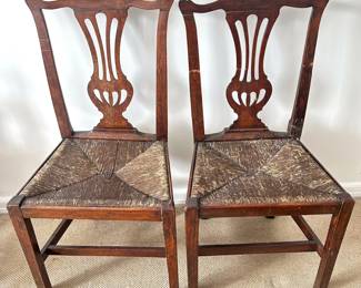 Pair Antique Chippendale Chairs With Rush Seats Lot #: 42