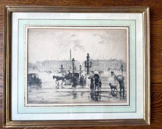 Antique Hand Colored Engraving Of Horse Chariot & Frank M. Armington Paris Street Scene Lot #: 68