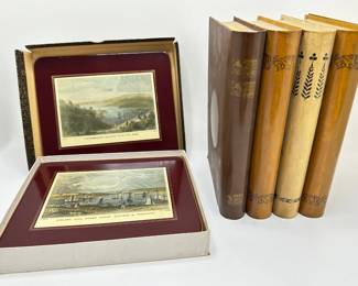 Vintage Tin Faux Books Hiding Storage Box & 7 Vintage Placemats Of English Landscapes In Orignal Box Lot #: 90