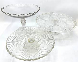 2 Vintage Crystal Pedestal Cake Plates & Candy Dish Lot #: 134