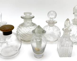 7 Vintage Crystal Purfume Bottles, Some Etched Lot #: 46