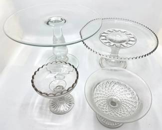 2 Vintage Crystal Pedestal Cake Plates & 2 Candy Dishes Lot #: 133