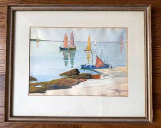 Andorka Original Watercolor Painting Of Saliboats & Mark Howard Original Watercolor Painting Lot #: 154