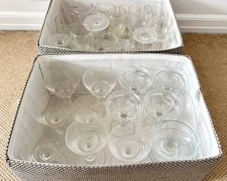 Over 20 Assorted Wine Glasses & 3 Dessert Cups In Container Store Storage Boxes Lot #: 128